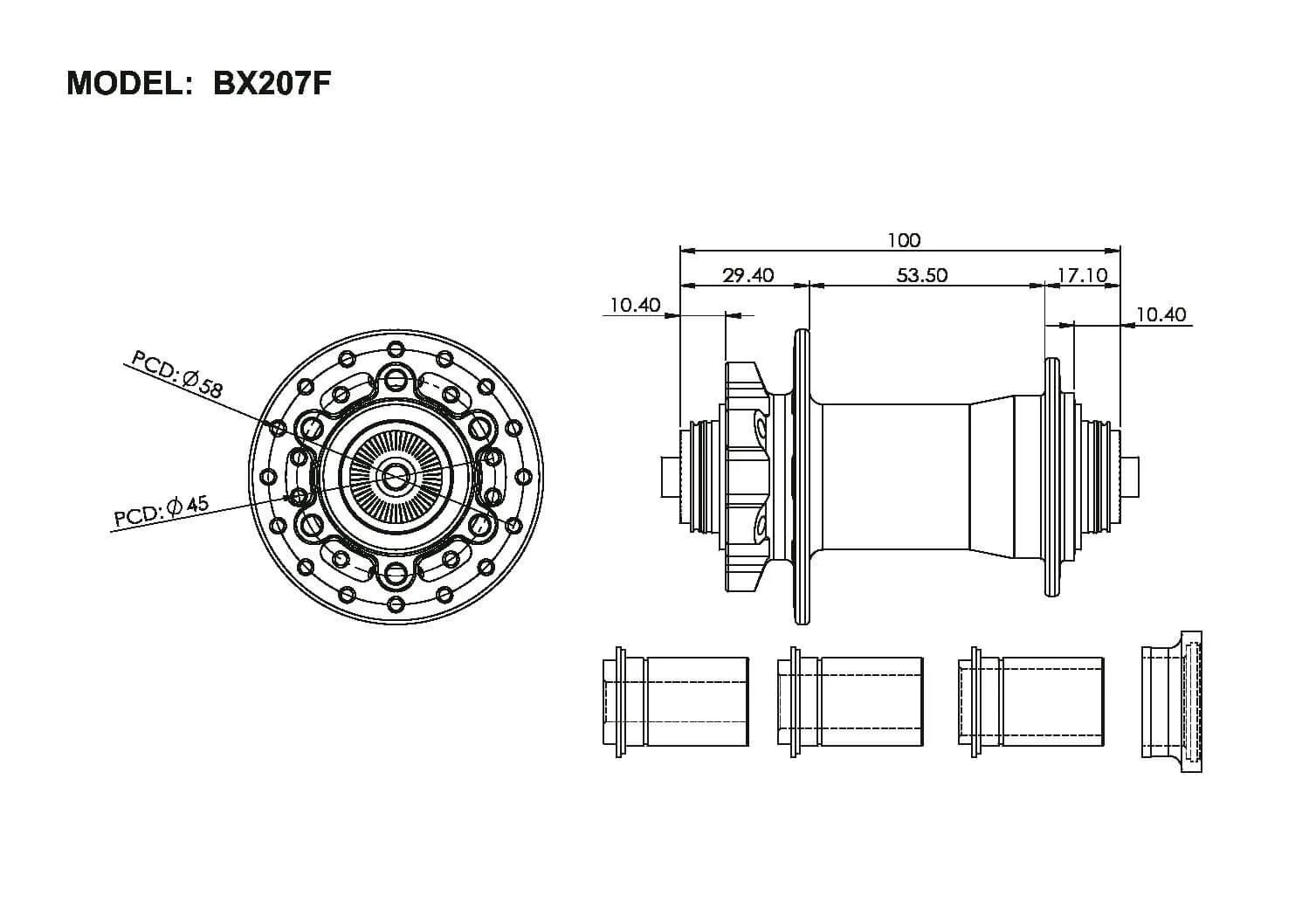 Bitex BX207F 9mm Disc Brake Front Disc Hub (Black)